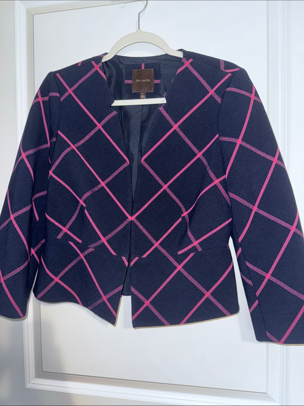 The Limited Navy Blazer with Pink Windowpane Check
